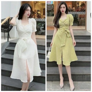 Đầm Xòe Cổ V Chéo Eo Tiểu Thư Cực Xinh ST8381
