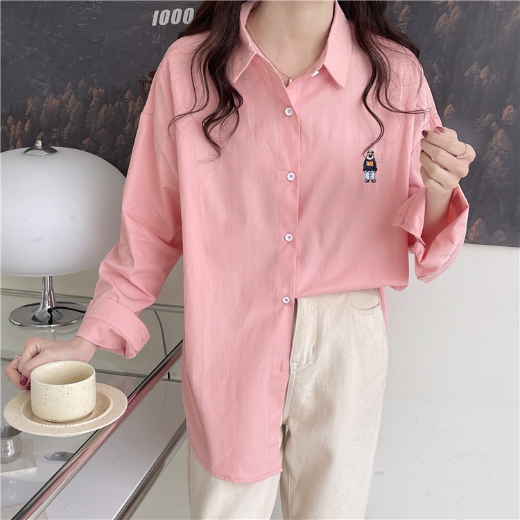 IELGY    Áo Thun Tay Dài Thêu Hình Gấu Thời Trang Dành Cho Nữ