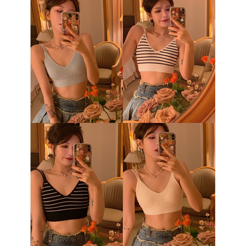 Take Talk Áo Lót Hai Dây Kẻ Sọc Thoáng Khí Cho Nữ