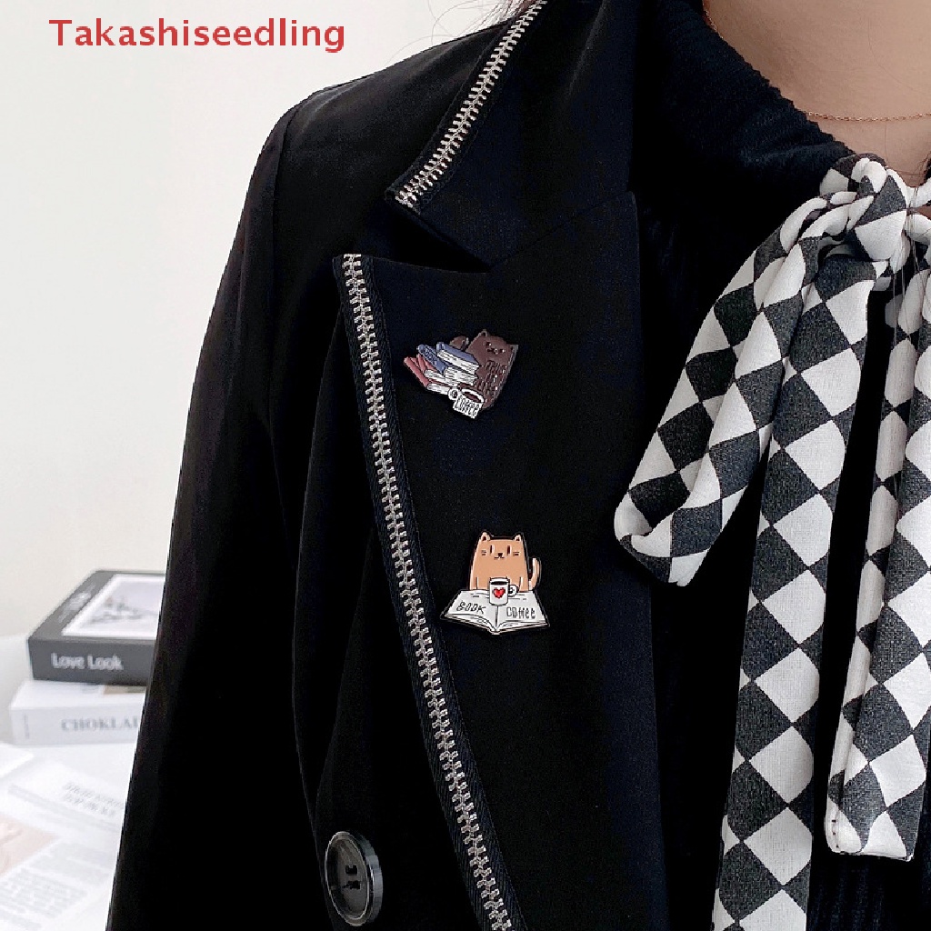 Ghim Cài Áo Kim Loại Hình Mèo / Sách / Cà Phê Dễ Thương Dùng Làm Quà Tặng Cho Bé