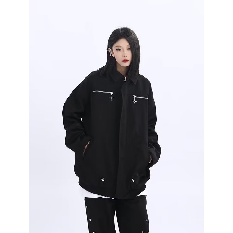 Áo Khoác Tay Dài Màu Trơn Có Khóa Kéo Thời Trang Cho Nam Và Nữ