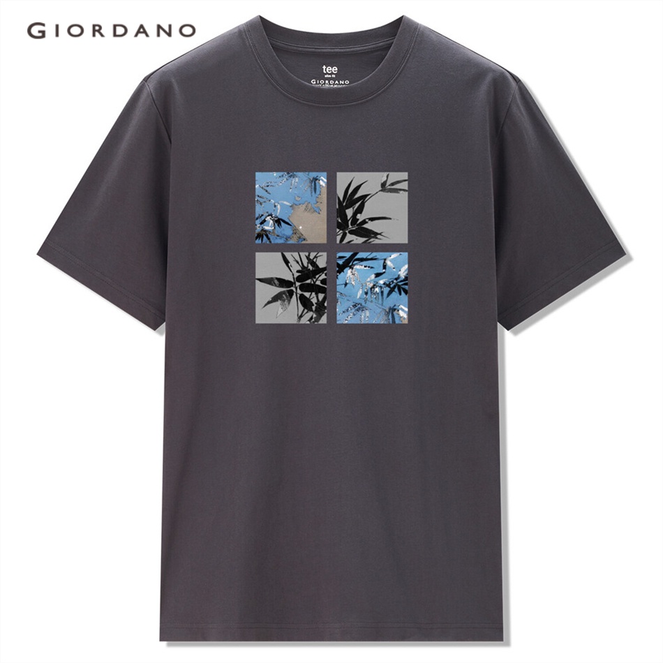 Áo thun GIORDANO 91093013 cotton tay ngắn cổ tròn in họa tiết thời trang cho nam