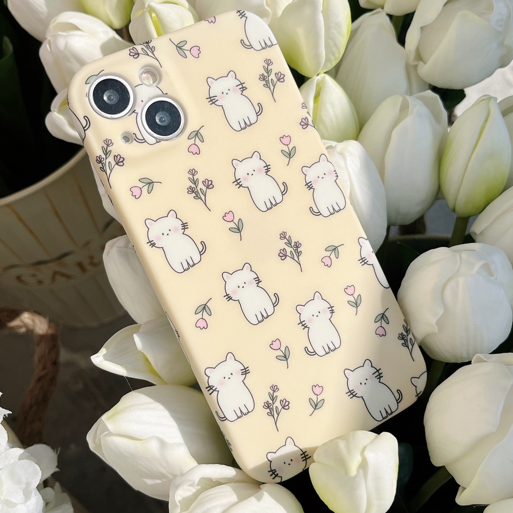 Ốp Điện Thoại Họa Tiết Hoa Và Mèo Cho Apple 14Pro Max iPhone13 12 / 12