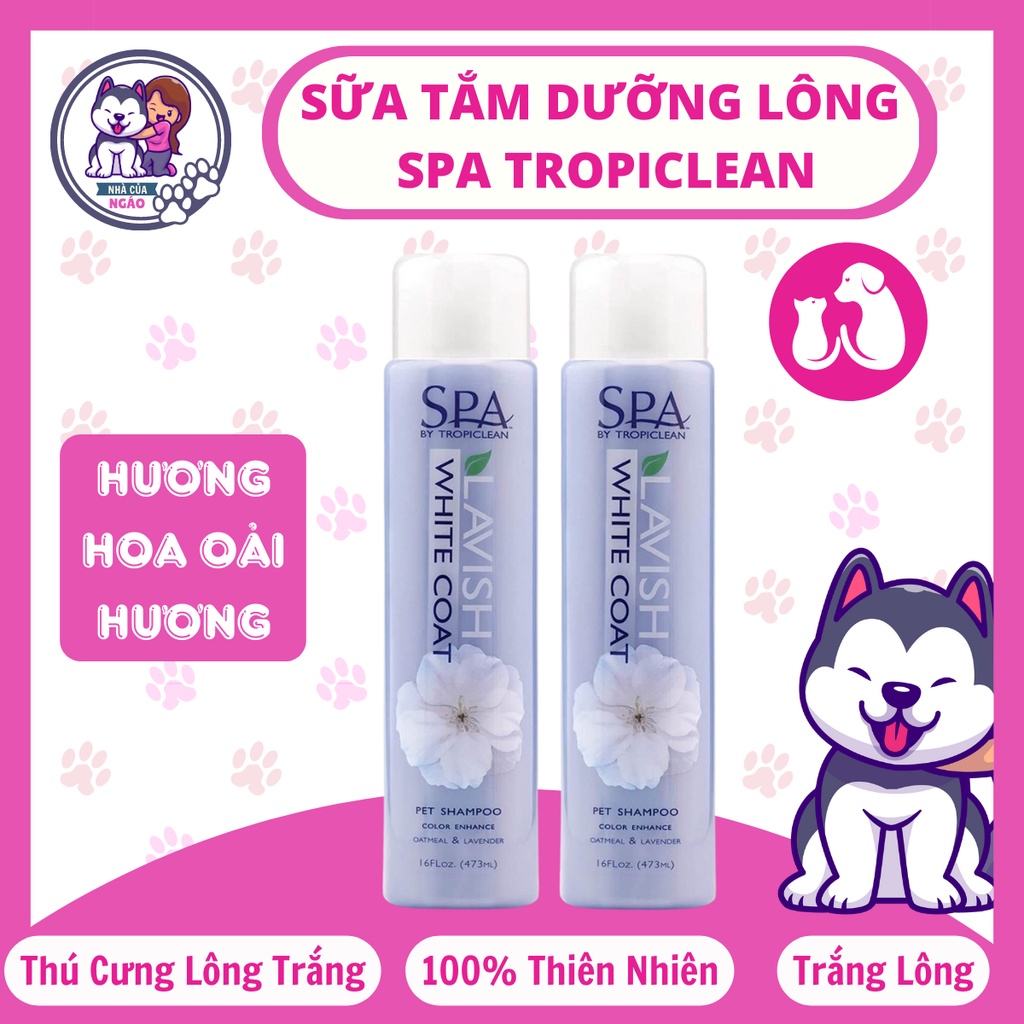 Sữa tắm cho chó mèo lông trắng, tẩy trắng lông ố vàng - Tropiclean Spa White Coat