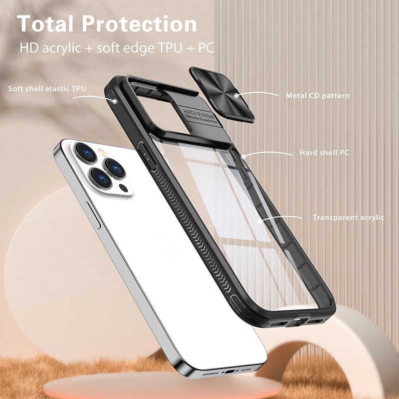 Trượt Ốp Điện Thoại Cứng Trong Suốt Cho iPhone 15 Pro Max iPhone 15 Plus iPhone 14 Pro Max 14 Plus 13 Pro Max 12 Pro Max 11 Pro Max