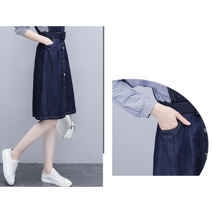 Chân váy jean Họa Tiết Kẻ Sọc Thời Trang