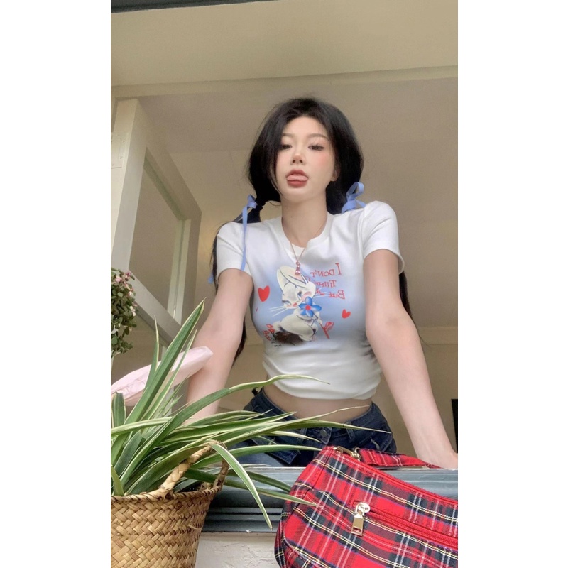 Nrvp [Hàng Có Sẵn] Áo Thun Cotton Tay Ngắn Dáng Ôm In Hình Đồ Họa Độc Đáo Thời Trang Đường Phố Hàn Quốc Dành Cho Bạn Nữ