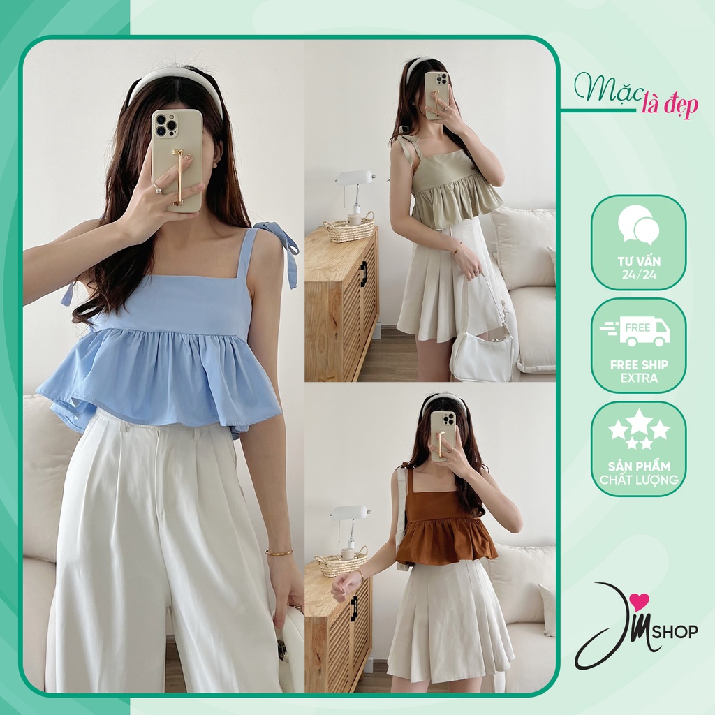 Áo croptop 2 dây tiểu thư 6 màu siêu xinh phong cách hàn quốc, áo 2 dây croptop bèo jinshophn
