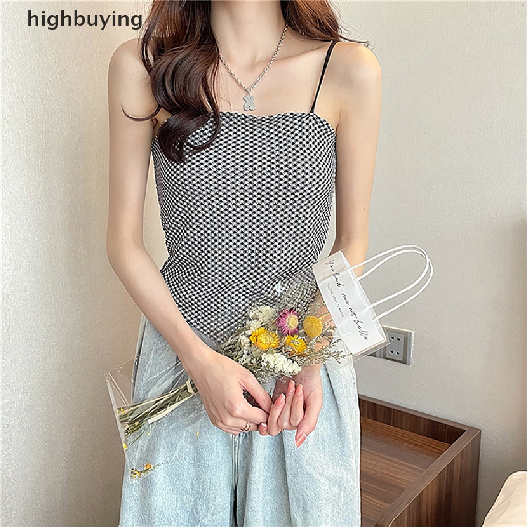 Áo Croptop Hai Dây Họa Tiết Sọc Caro Phong Cách Quyến Rũ