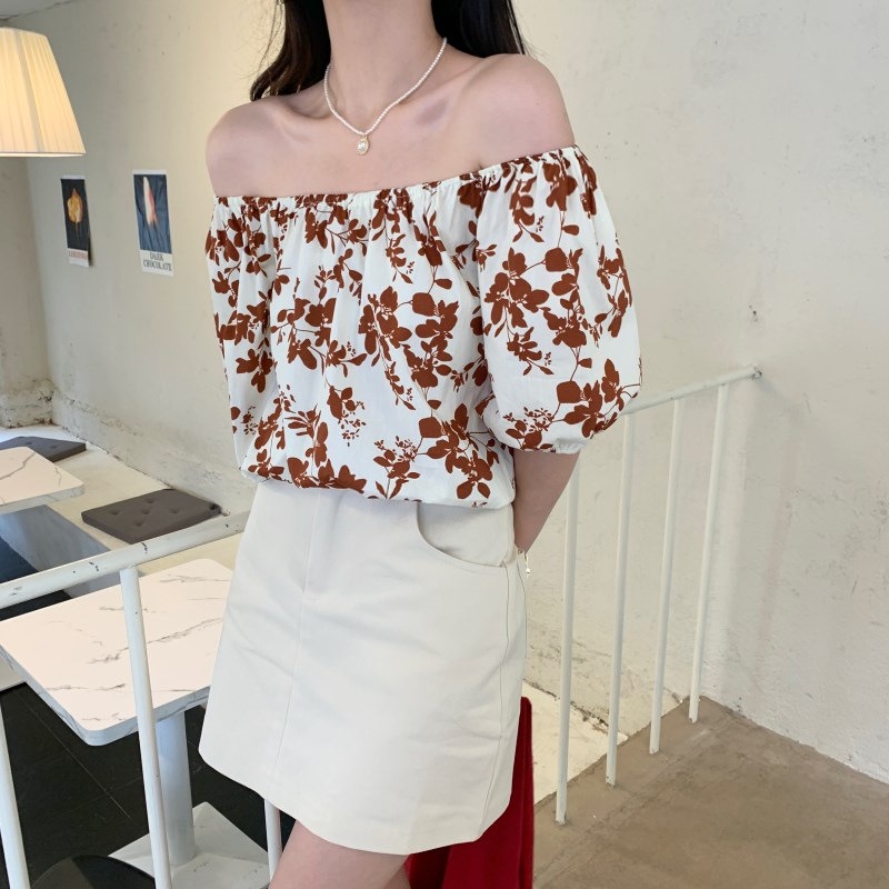 IELGY    Áo Sơ Mi Tay Ngắn Dáng Rộng Họa Tiết Hoa Phong Cách Hàn Quốc Cho Nữ