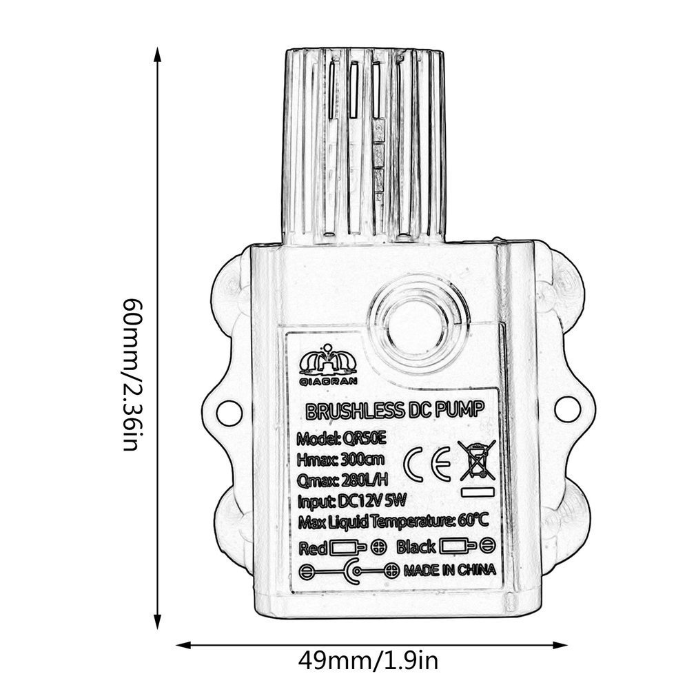 ✿vivi✿Mini Brushless DC Water Pump DC 12V 5W 280L/H Lift 300cm Submersible Fountain