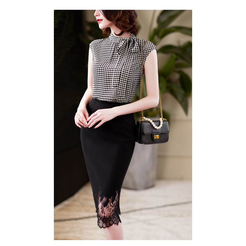 Áo Sơ Mi Chiffon Tay Ngắn Thắt Nơ Họa Tiết Kẻ Ô N530 Mới Cho Nữ