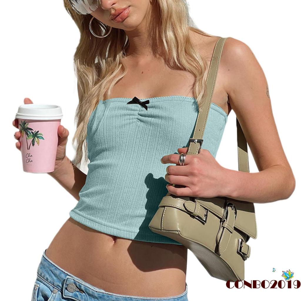 Áo Ống Màu Trơn Đính Nơ Hở Lưng Thời Trang Mùa Hè Cho Nữ