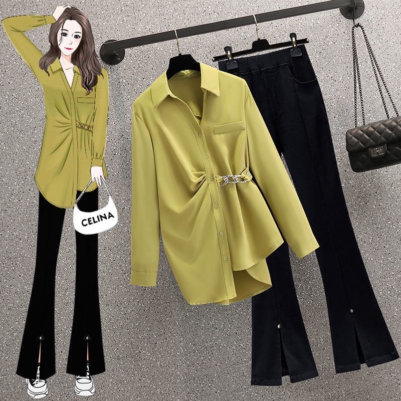 Set Áo Sơ Mi Chiffon + Quần Dài Ống Loe Thời Trang Mùa Xuân 2023 Mới Cho Nữ