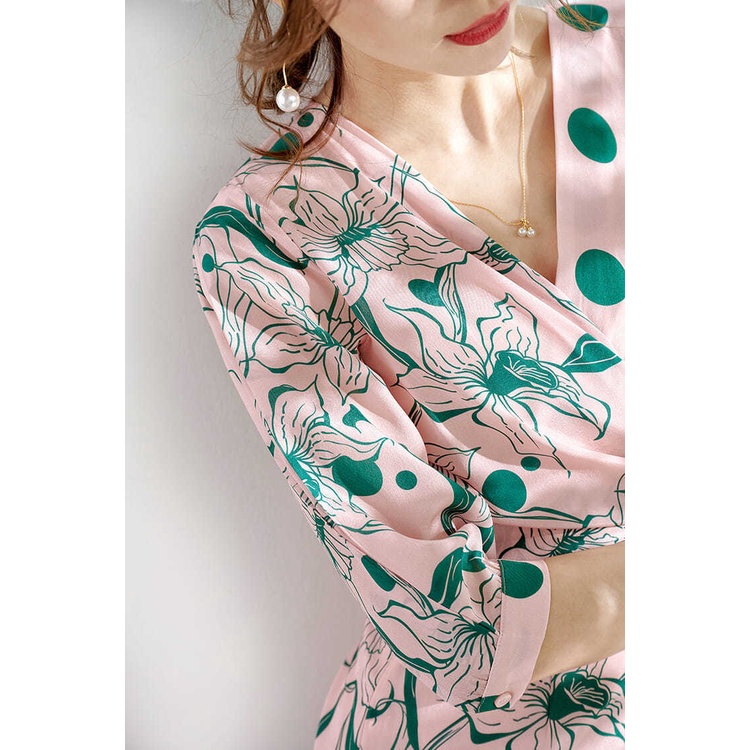 Đầm Hoa Cổ Chữ V Dáng Ôm Phong Cách Thời Trang Pháp