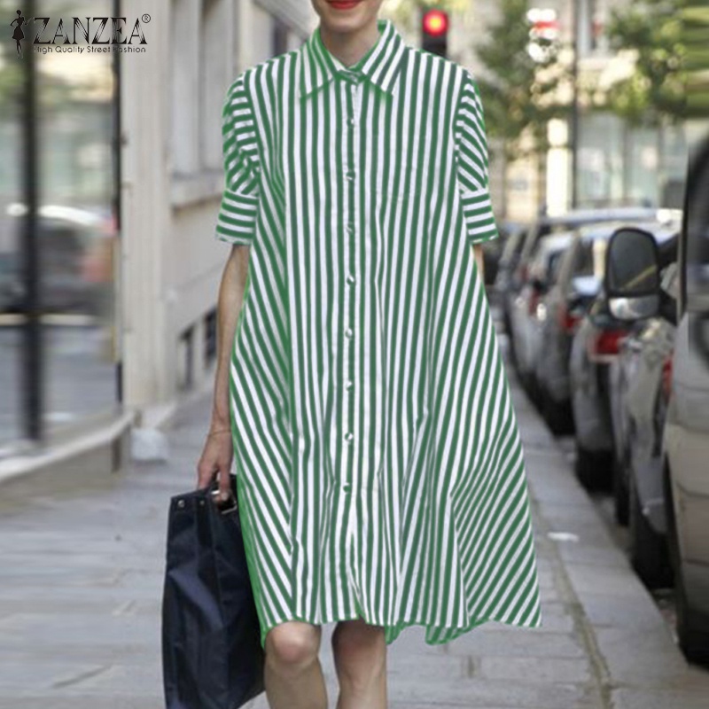 Áo sơ mi ZANZEA ngắn tay họa tiết sọc thời trang dành cho nữ