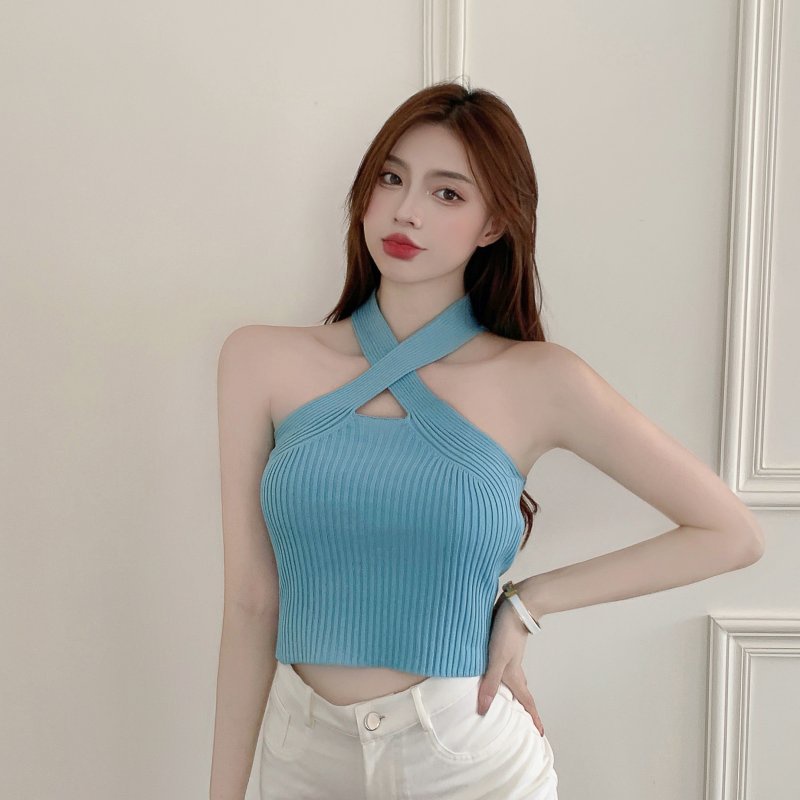 Áo Hai Dây Dệt Kim Dáng Ngắn Phong Cách Âu Mỹ Gợi Cảm Cho Nữ T Tj499