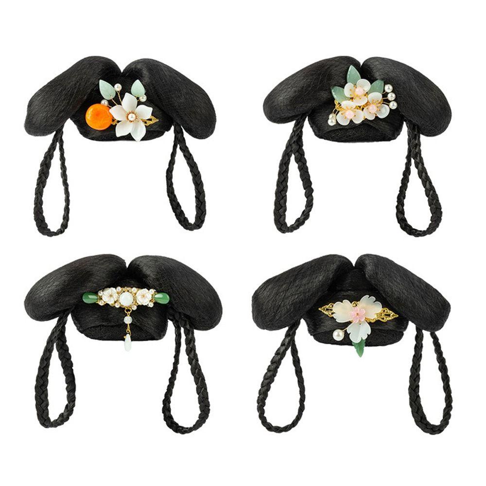 QQMALL Bộ Tóc Giả Bằng Sợi Tổng Hợp Màu Đen Phong Cách Trung Hoa Cổ Điển Dùng Hóa Trang Cho Bé