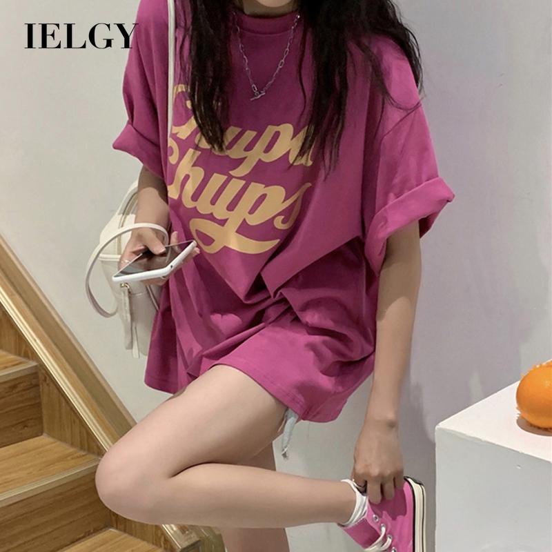 IELGY   Áo Thun cotton Cổ Tròn Dáng Rộng Thoải Mái Thời Trang Cho Nữ