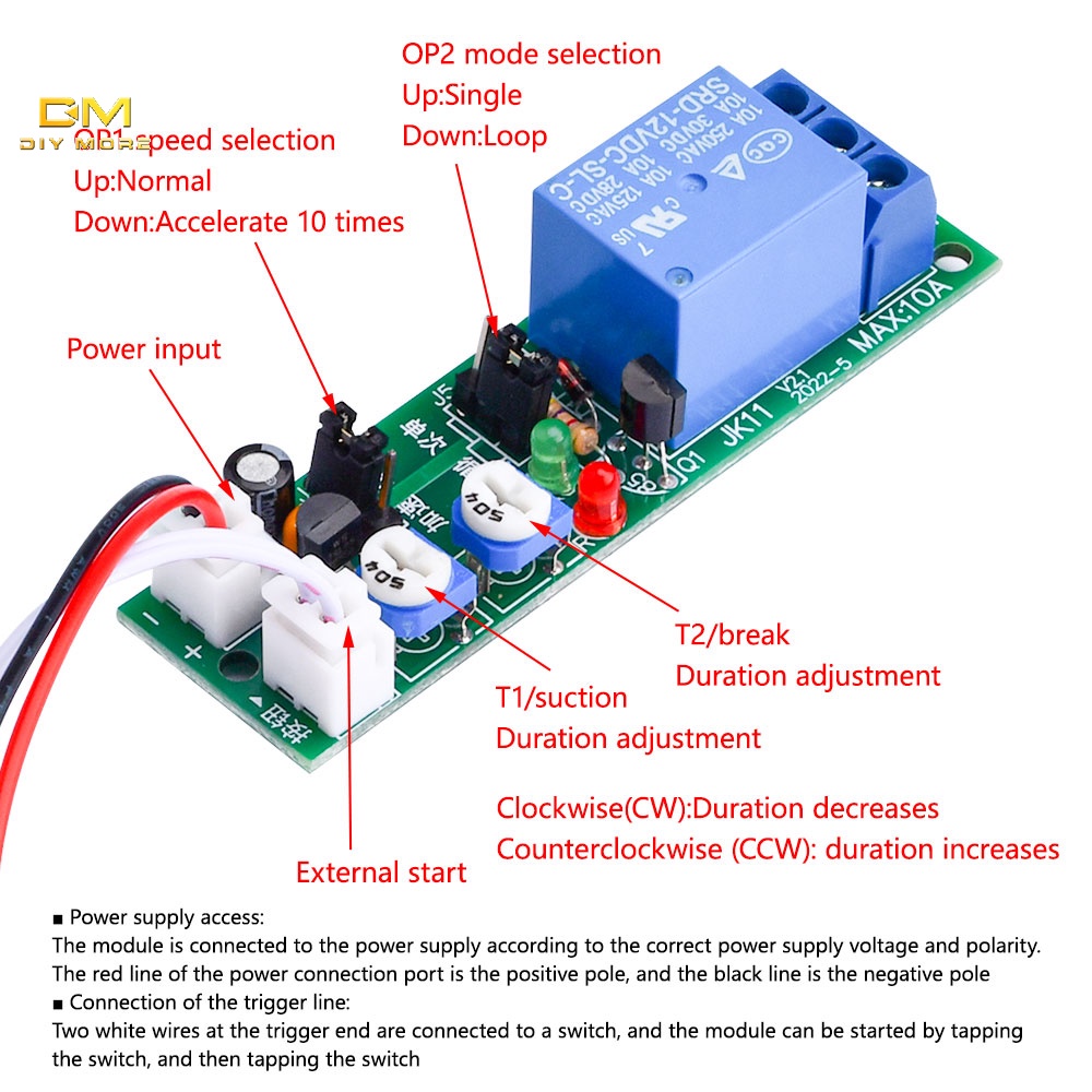 DIYMORE Mô Đun Rơ Le Hẹn Giờ DC12V 0-120 Phút Chuyên Dụng