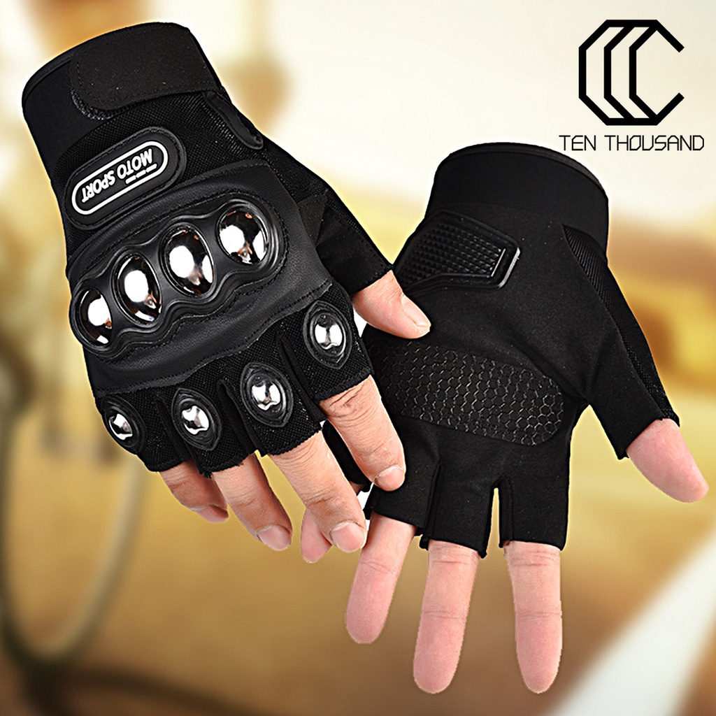 ❖1 Cặp Găng Tay Nửa Ngón Đi Xe Máy Bằng Thép Không Gỉ