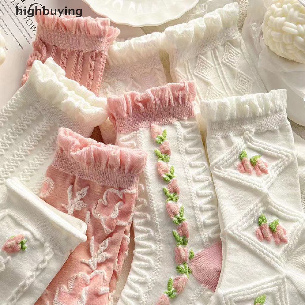 1 Đôi Tất Cotton Thoáng Khí In Họa Tiết Hoa Anh Đào Dễ Thương Phong Cách Harajuku Lolita