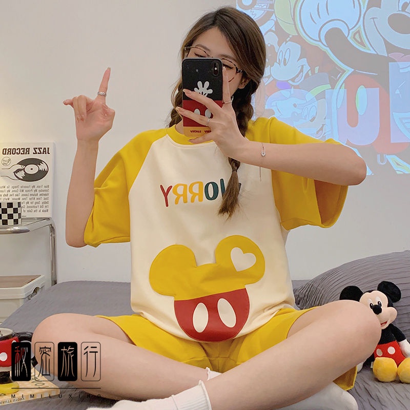 Bộ Đồ Ngủ Ngắn Tay Dáng Rộng In Hoạt Hình Mèo Doraemon Đáng Yêu Thời Trang Mùa Hè Cho Nữ