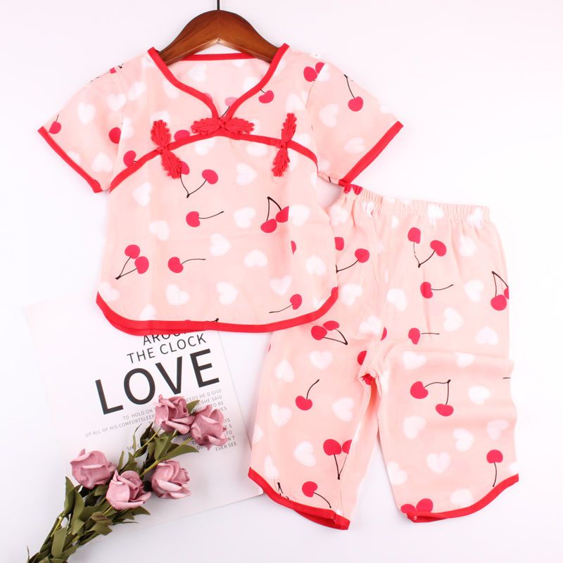 Bộ Đầm Sườn Xám Tay Ngắn Và Quần Lửng Bằng Lụa Cotton Mỏng Thời Trang Mùa Hè 2023 Dành Cho Bé Gái