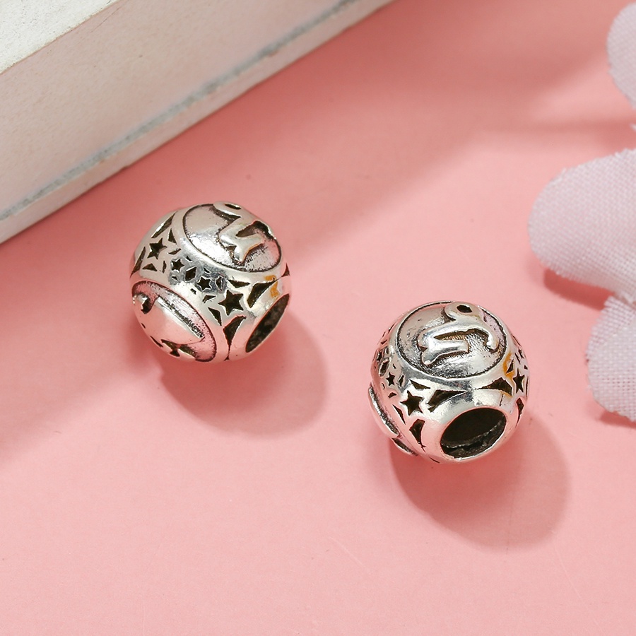 Hạt Charm Tròn 12 Cung Hoàng Đạo Màu Sắc Bạc Làm Trang Sức Diy