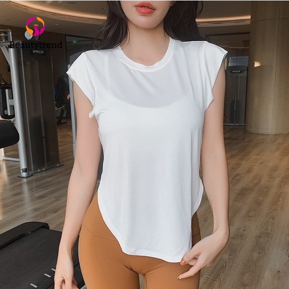 Áo Thun Thể Thao Tay Ngắn Dáng Rộng Xẻ Tà Thoáng Khí Hợp Thời Trang