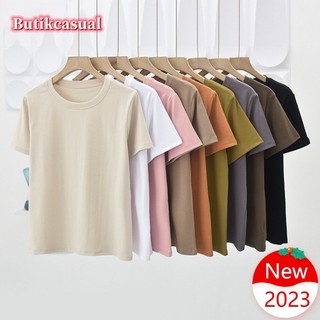Áo Thun 91% cotton Tay Ngắn Cổ Tròn Dáng Rộng Màu Trơn Thời Trang Mùa Hè Cho Nữ