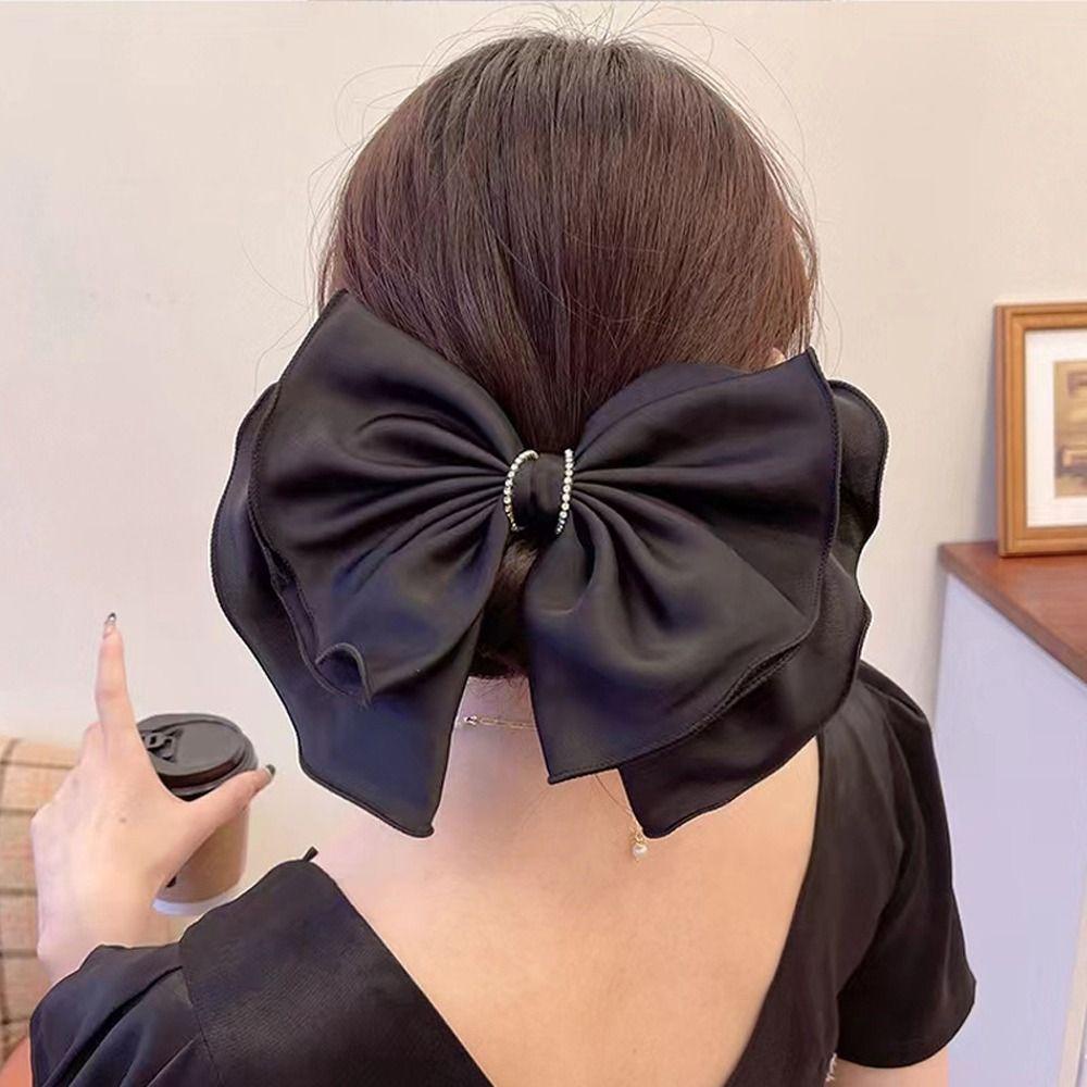 Kẹp Tóc Nơ Vải Màu Trơn Cỡ Lớn Thời Trang Thanh Lịch Cho Nữ|Kẹp Tóc Đuôi Ngựa Bằng Kim Loại