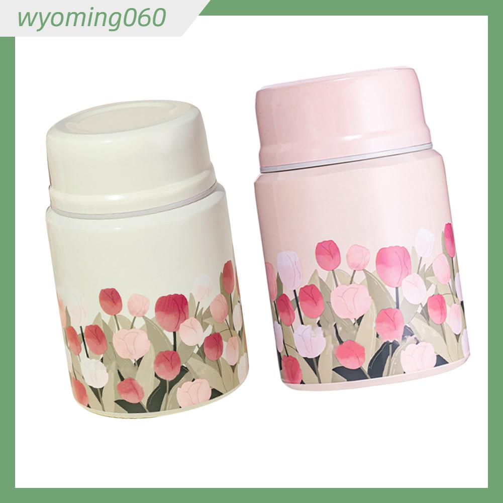 Wyoming060 Bình thực phẩm cách nhiệt Mẫu hoa Dung tích 450ML Hộp đựng đồ ăn trưa di động bằng thép không gỉ cho trường học