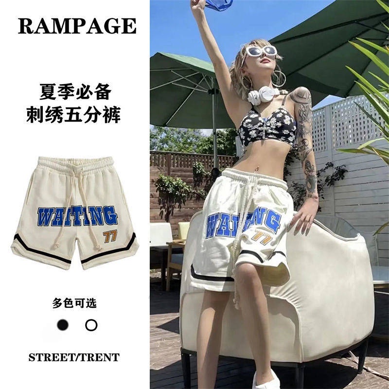 Quần short bóng rổ Hiphop thêu chữ Mỹ cho nữ sinh mặc mùa hè