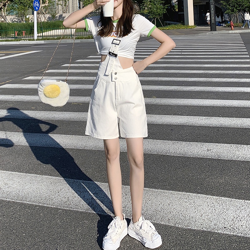 Quần Short Jeans Lưng Cao Năm Tấc Mùa Hè 2023 Có Dây Đeo Chéo Nhỏ Phong Cách Mới Cho Nữ