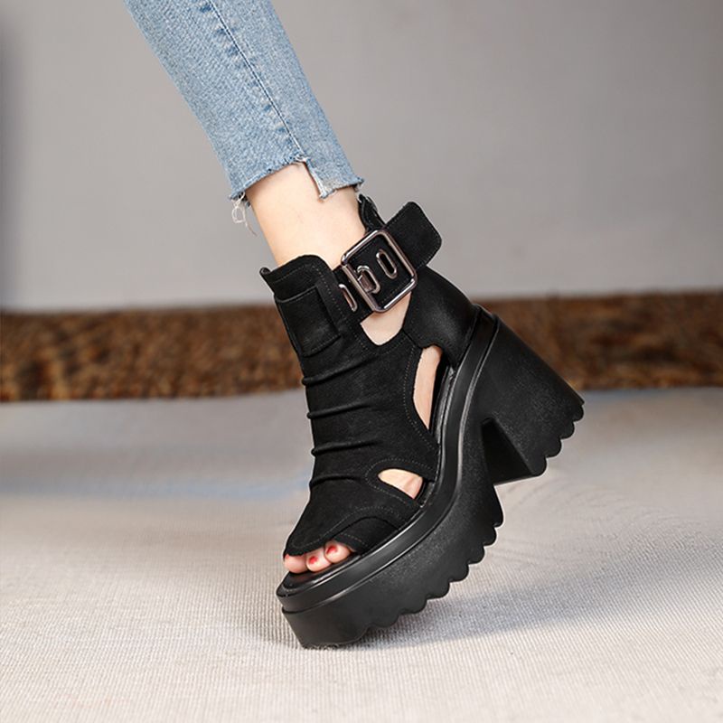 Giày Sandal Cao Gót 10cm Đế Dày Hở Mũi Phong Cách Roman