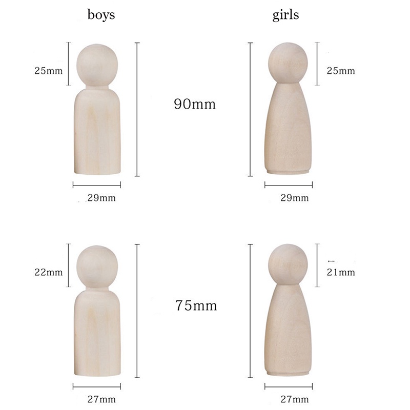 Set 10 Búp Bê Gỗ Tự Vẽ 35-55cm