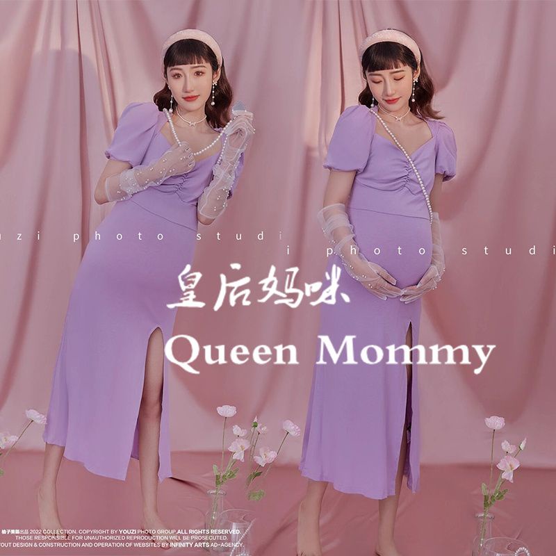 Đầm Màu Tím Tươi Mới Phong Cách Mới Để Chụp Ảnh Mẹ Bầu