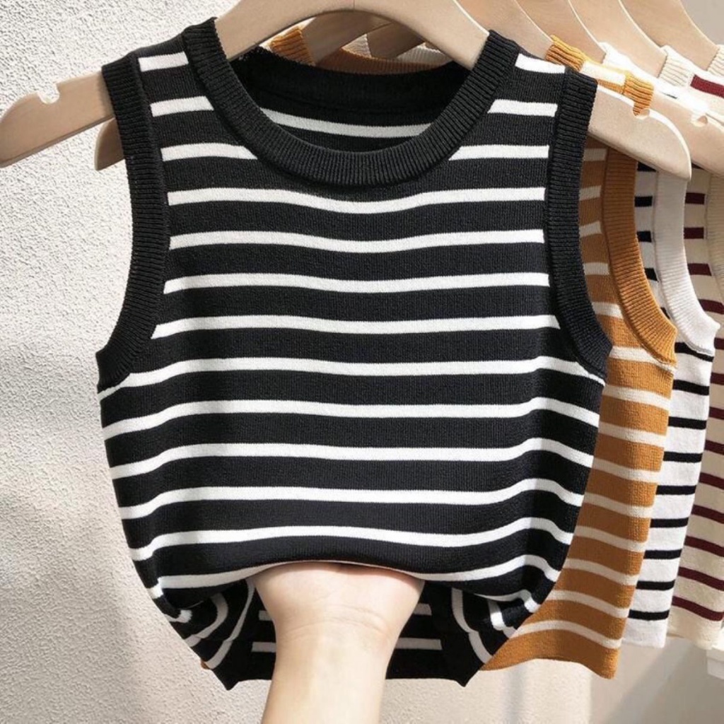 Áo Thun Thể Thao Hai Dây Dệt Kim Họa Tiết Kẻ Sọc Thời Trang Mùa Hè 2023 Mới Dành Cho Bạn Nữ