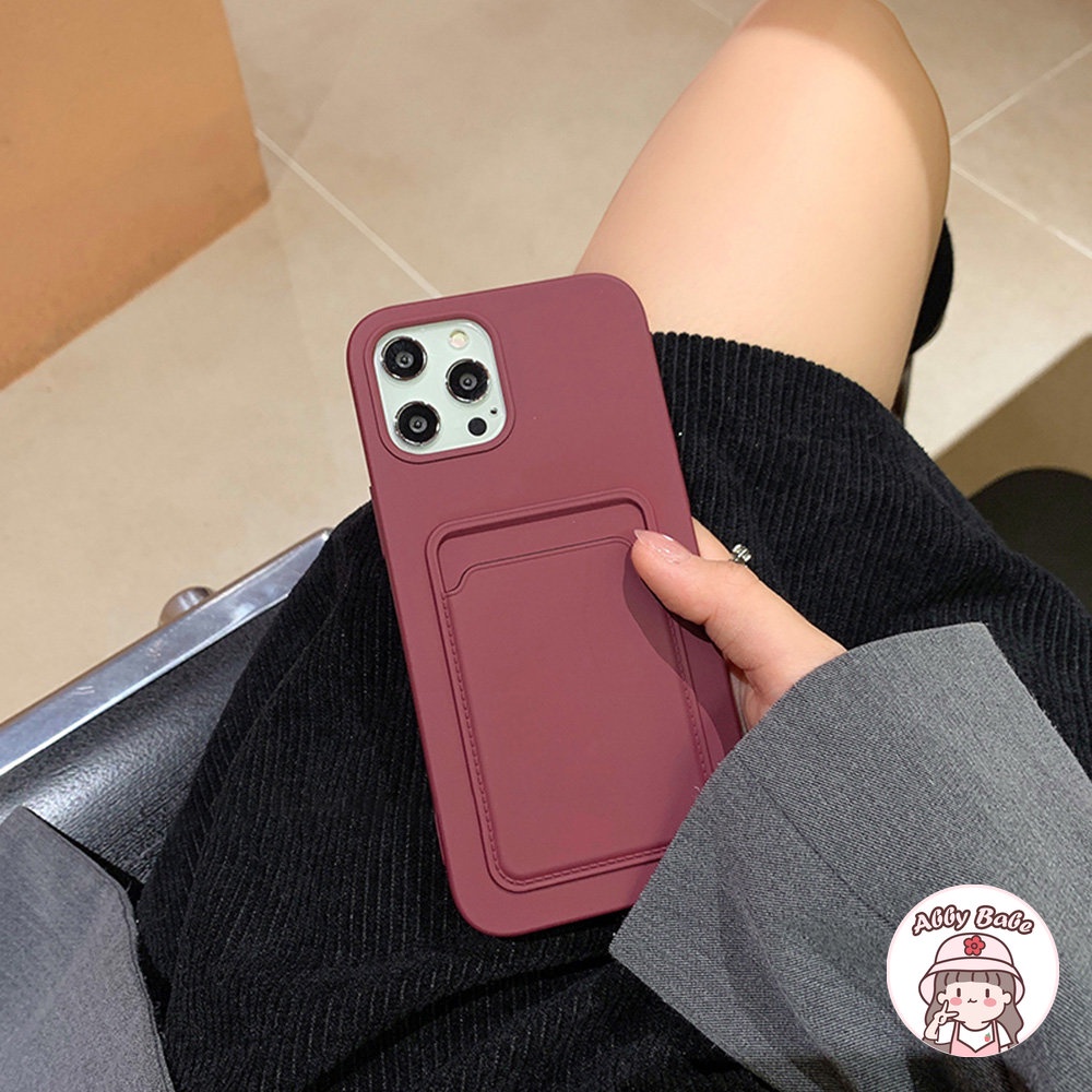 Ốp Điện Thoại Silicon Dẻo Màu Đỏ Rượu Có Ngăn Đựng Thẻ Chống Bụi Cho IPhone 14 Pro Max 13 12 11 Pro Max