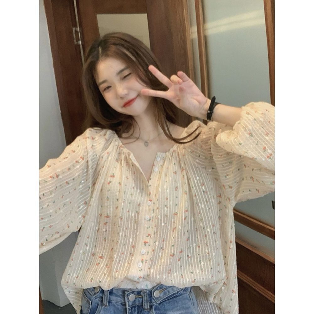 Áo Sơ Mi Dáng Rộng In Họa Tiết Hoa Phong Cách Pháp Thời Trang Mùa Hè 2023 Cho Nữ