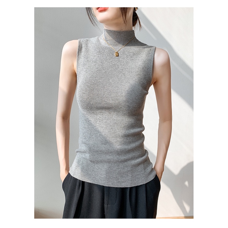 SUXI Áo Croptop Dệt Kim Sát Nách Cổ Cao Màu Sắc Đơn Giản Thời Trang Mùa Xuân Cho Nữ