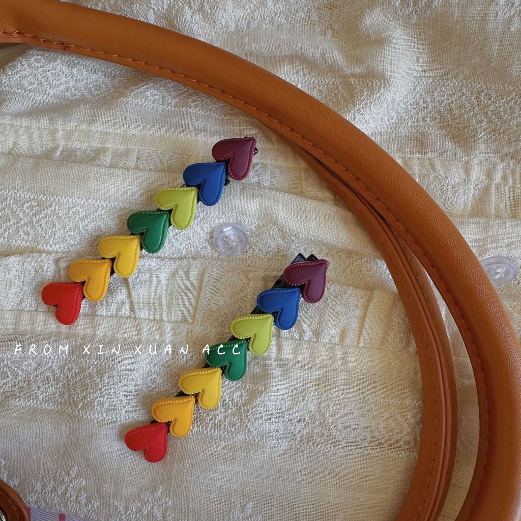 Kẹp Tóc Hình Trái Tim Màu Cầu Vồng Dễ Thương Thời Trang Cho Nữ