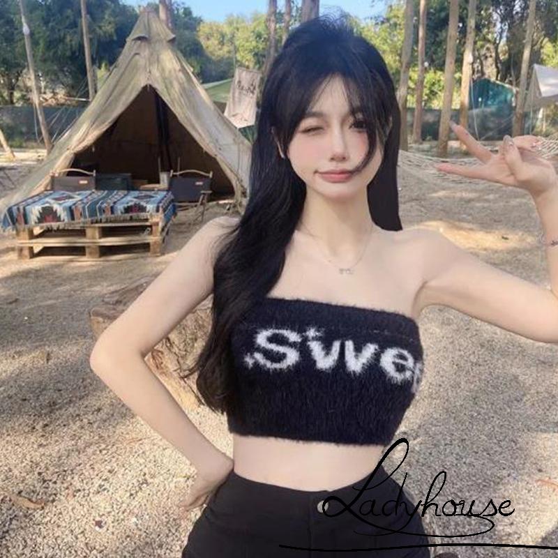 Áo Ống Mini Không Tay Hở Vai In Chữ Thời Trang Mùa Hè Cho Nữ