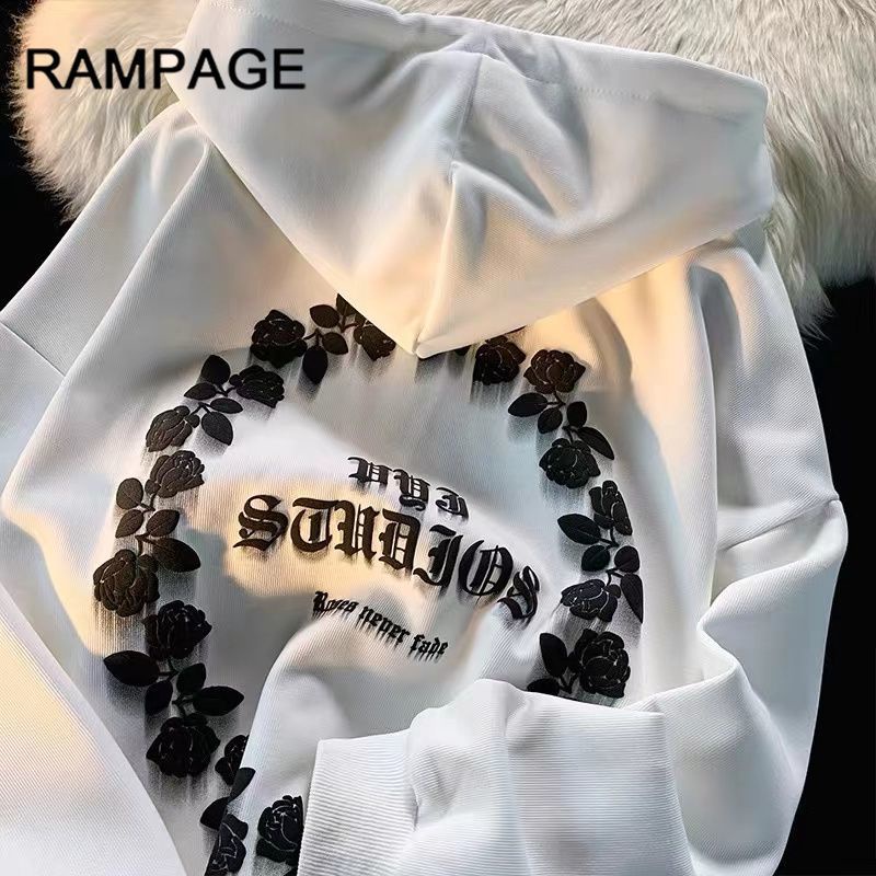 Cô Gái Miri Cô Gái Miri│Rampage Áo Khoác Hoodie Nỉ Dáng Rộng In Hình Hoa Hồng Cổ Điển Hip Hop Mỹ Dành Cho Cặp Đôi