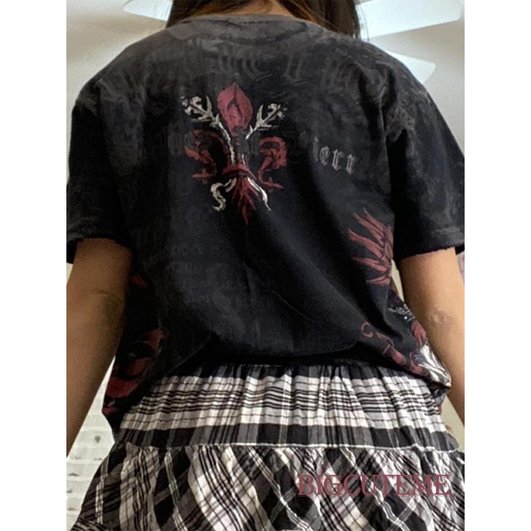 Áo Thun Tay Ngắn Dáng Rộng In Hình Đầu Lâu Phong Cách Gothic Thời Trang Mùa Hè Cho Nữ