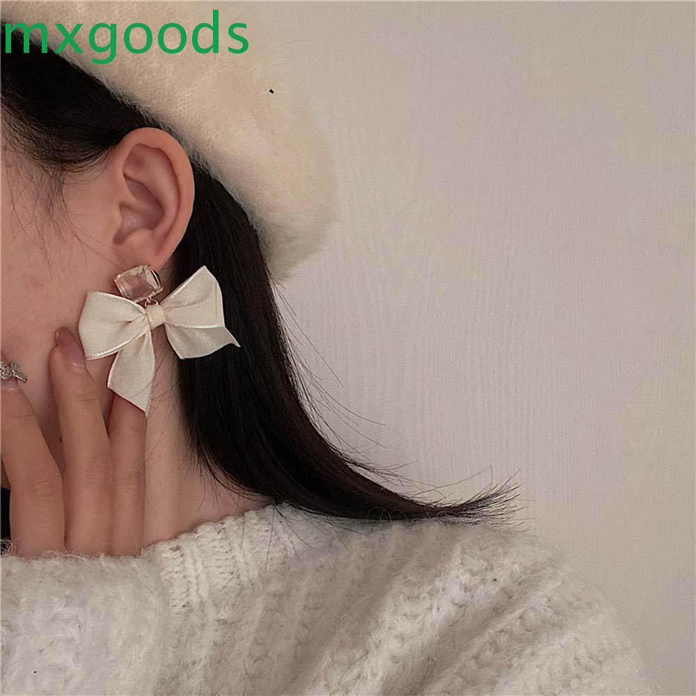 Đôi khuyên tai mặt vuông đính nơ vải xinh xắn thời trang dành cho nữ