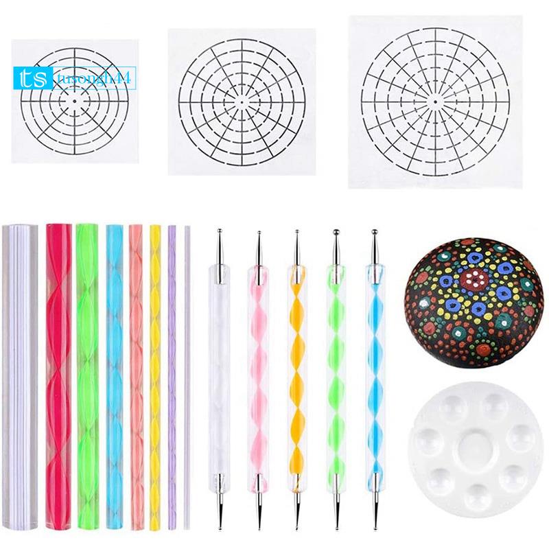 Mandala Dotting Stencil Tools Rock Painting Kit Ball Stylus Dotting Tools Include Stencil, Paint Tray (17 Pack)