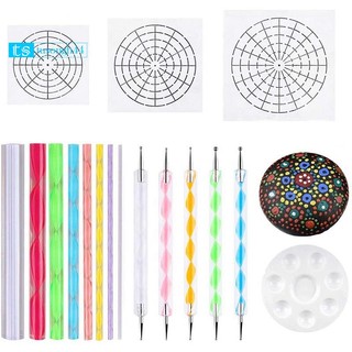 Mandala Dotting Stencil Tools Rock Painting Kit Ball Stylus Dotting Tools Include Stencil, Paint Tray