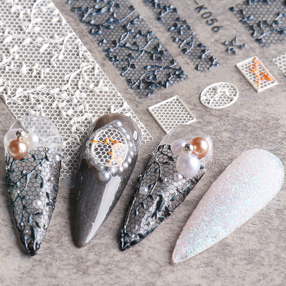 Set 7 Tấm Nhãn Dán Trang Trí Móng Tay 5D Họa Tiết Ren Hoa Lá Bướm Phong Cách Nhật Bản